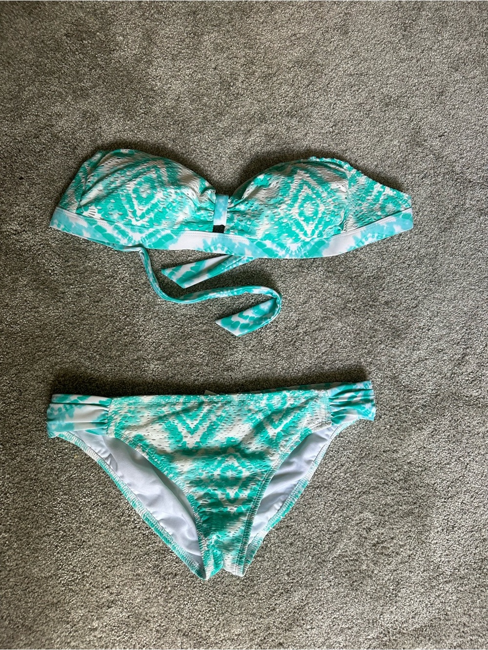Women's Teal Pattern Bandeau Bikini Set
